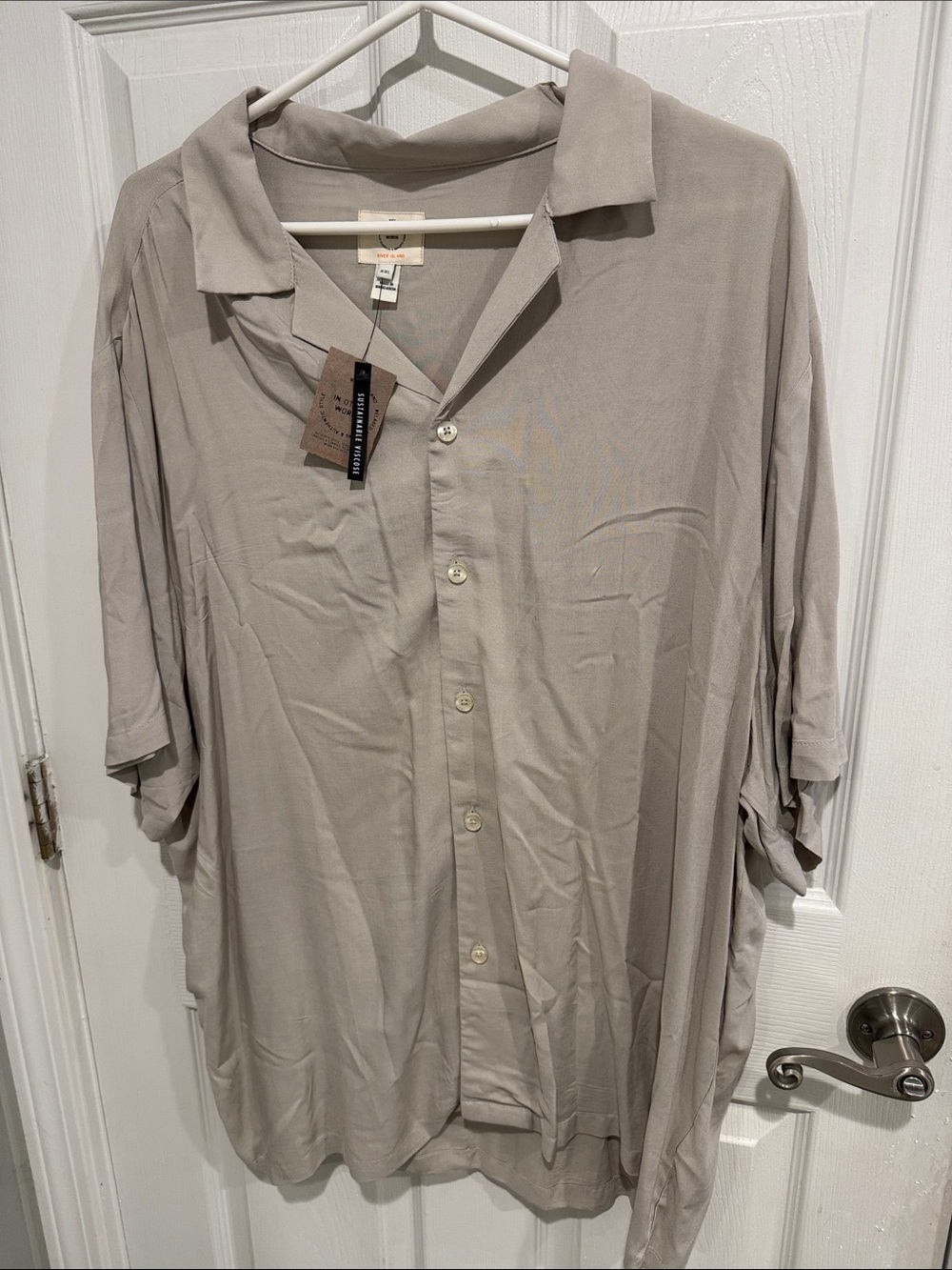 River Island Taupe Men's Short Sleeve Button-Down Shirt